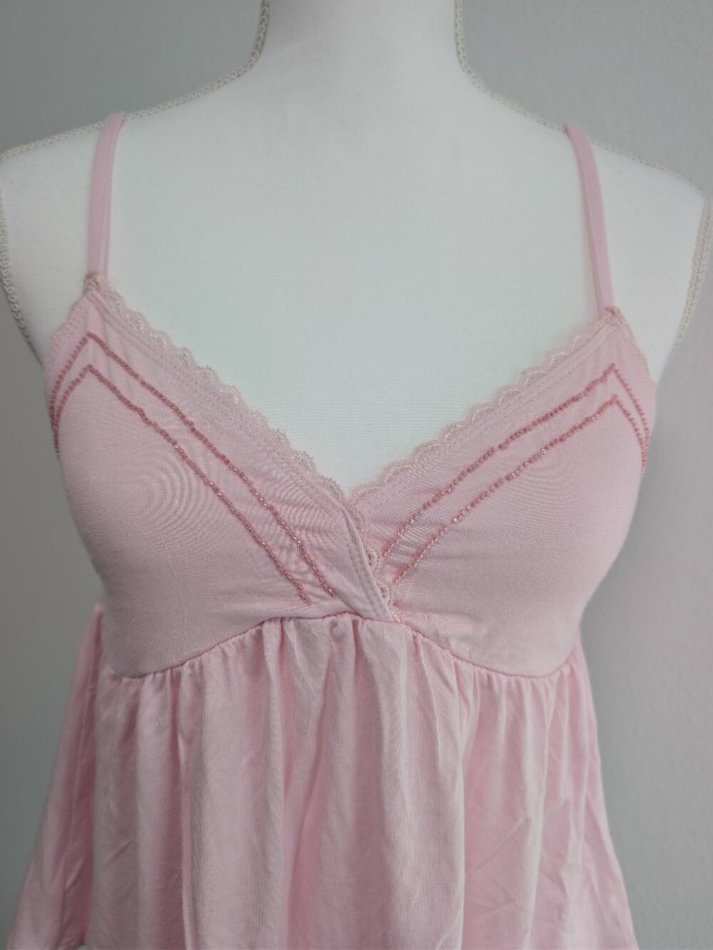 Riley & James Women's Pink Solid Lace Trim Beaded Camisole Adjustable Straps M - Picture 3 of 10